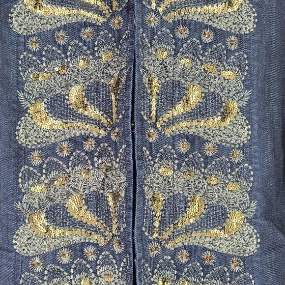 Chicos Denim Jean Jacket Size 3 US 16 XL Womens Sequin Embellished Blue New - Picture 4 of 12
